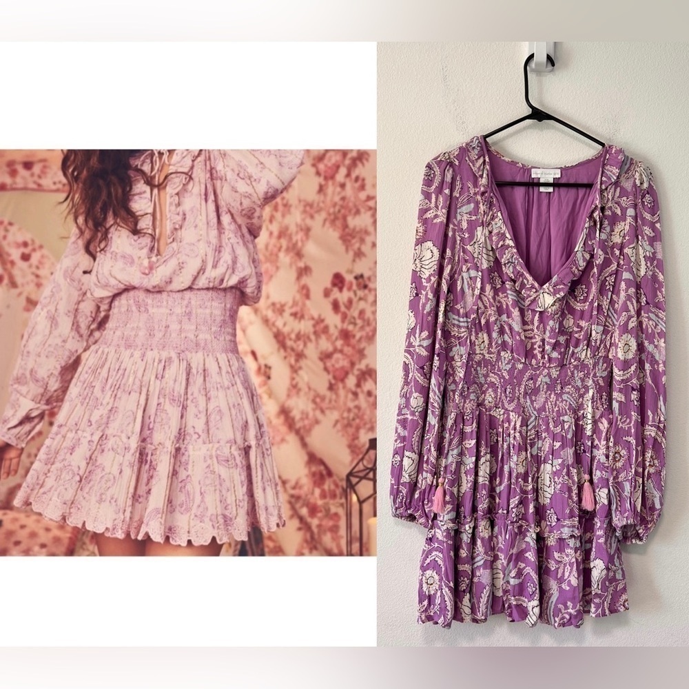 House of Harlow 1960 Revolve Purple Floral Mini boho long sleeve Dress M 6 8 10